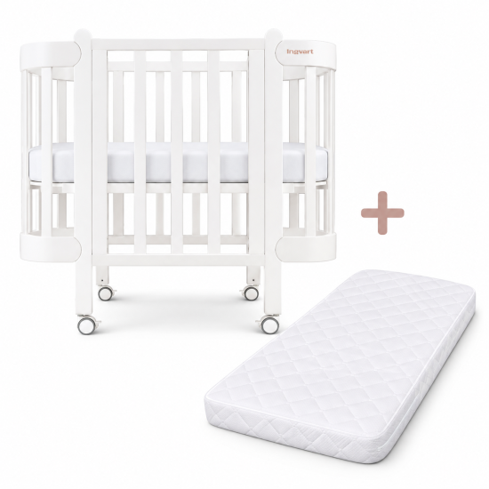 Transformējama gultiņa Ingvart NIKA White/White + matracis 60×120×7 cm