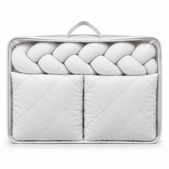 Satīna gultas veļas komplekts "Platinum" White / Waffle