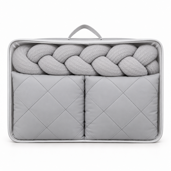 Satīna gultas veļas komplekts "Platinum" Light Grey / Braid