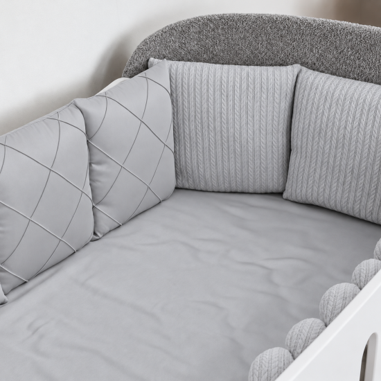 Satīna gultas veļas komplekts "Platinum" Light Grey / Braid